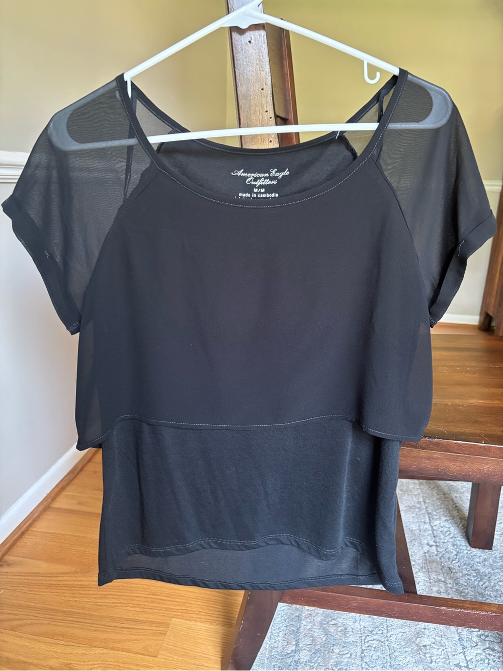 American Eagle Outfitters Black Layered Mesh Crop Sleeve Top